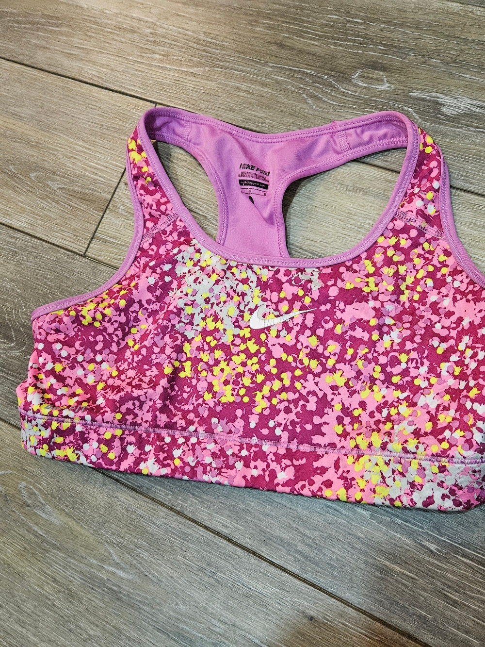 Nike Pink Multicolor Splatter Racerback Sports Bra Size Large - Picture 2 of 7